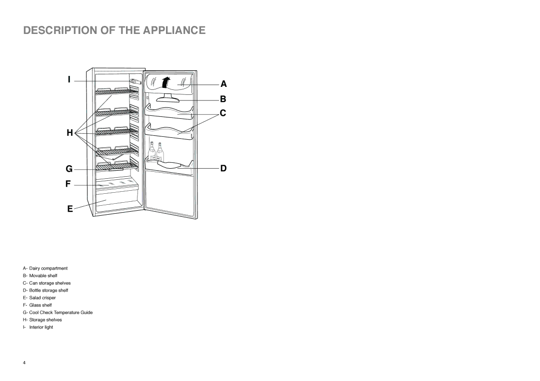 Zanussi CZL 145 W manual Description of the Appliance 