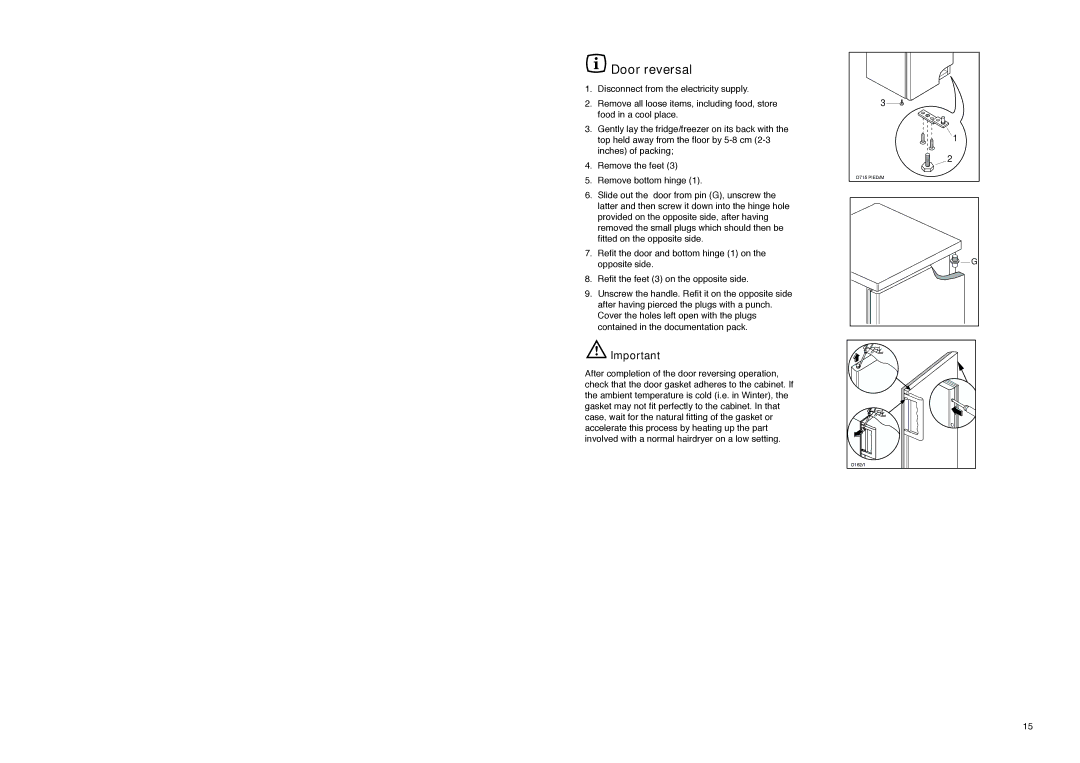 Zanussi CZUF 145 W manual Door reversal 