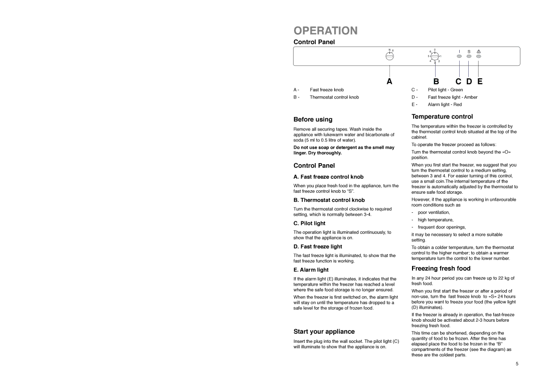 Zanussi CZUF 145 W manual Operation 