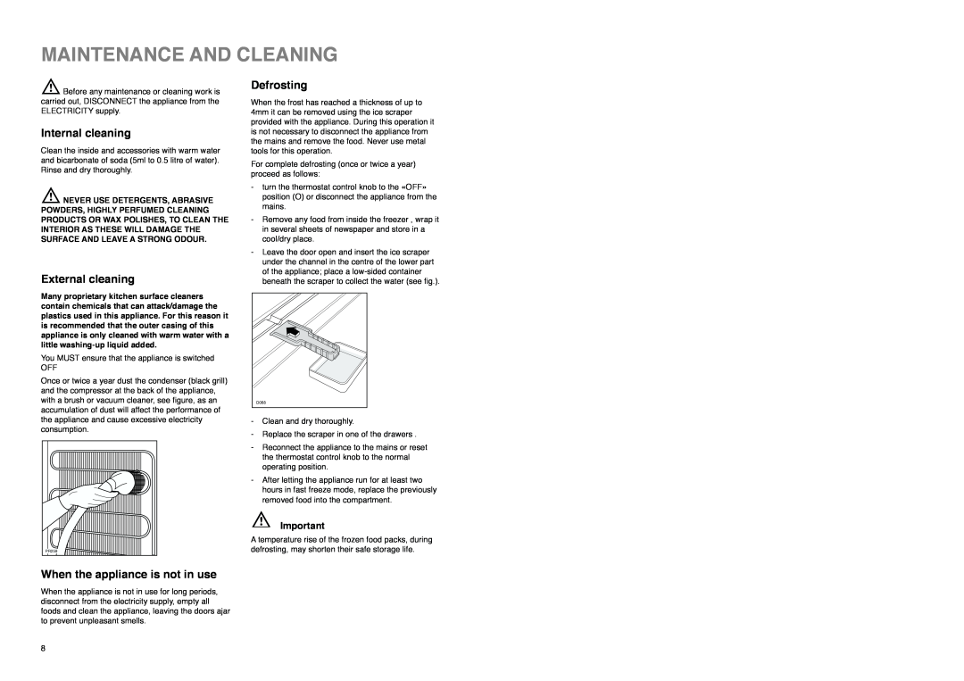 Zanussi CZUF 145 W manual Maintenance And Cleaning, Internal cleaning, External cleaning, Defrosting 