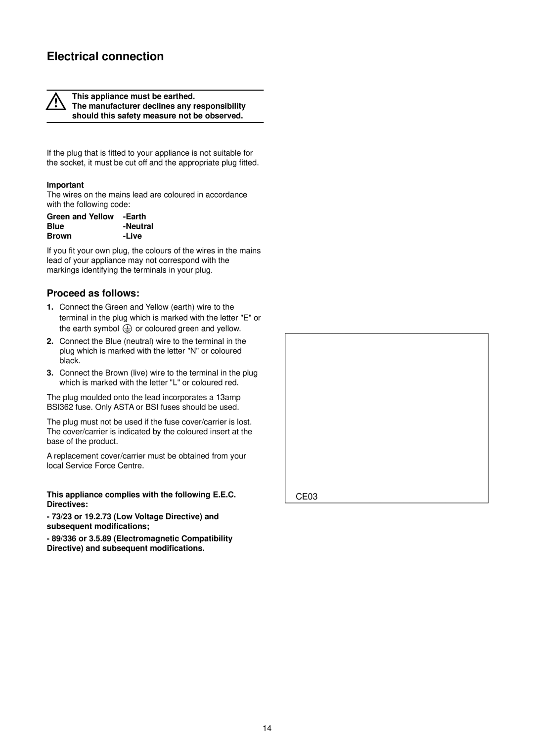 Zanussi DA 4342 manual Electrical connection 