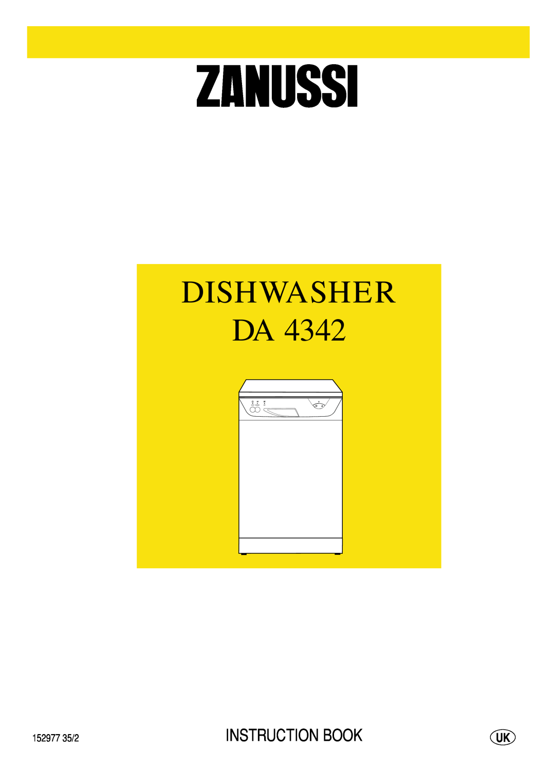 Zanussi DA 4342 manual Dishwasher Da, Instruction Book, 152977 35/2 