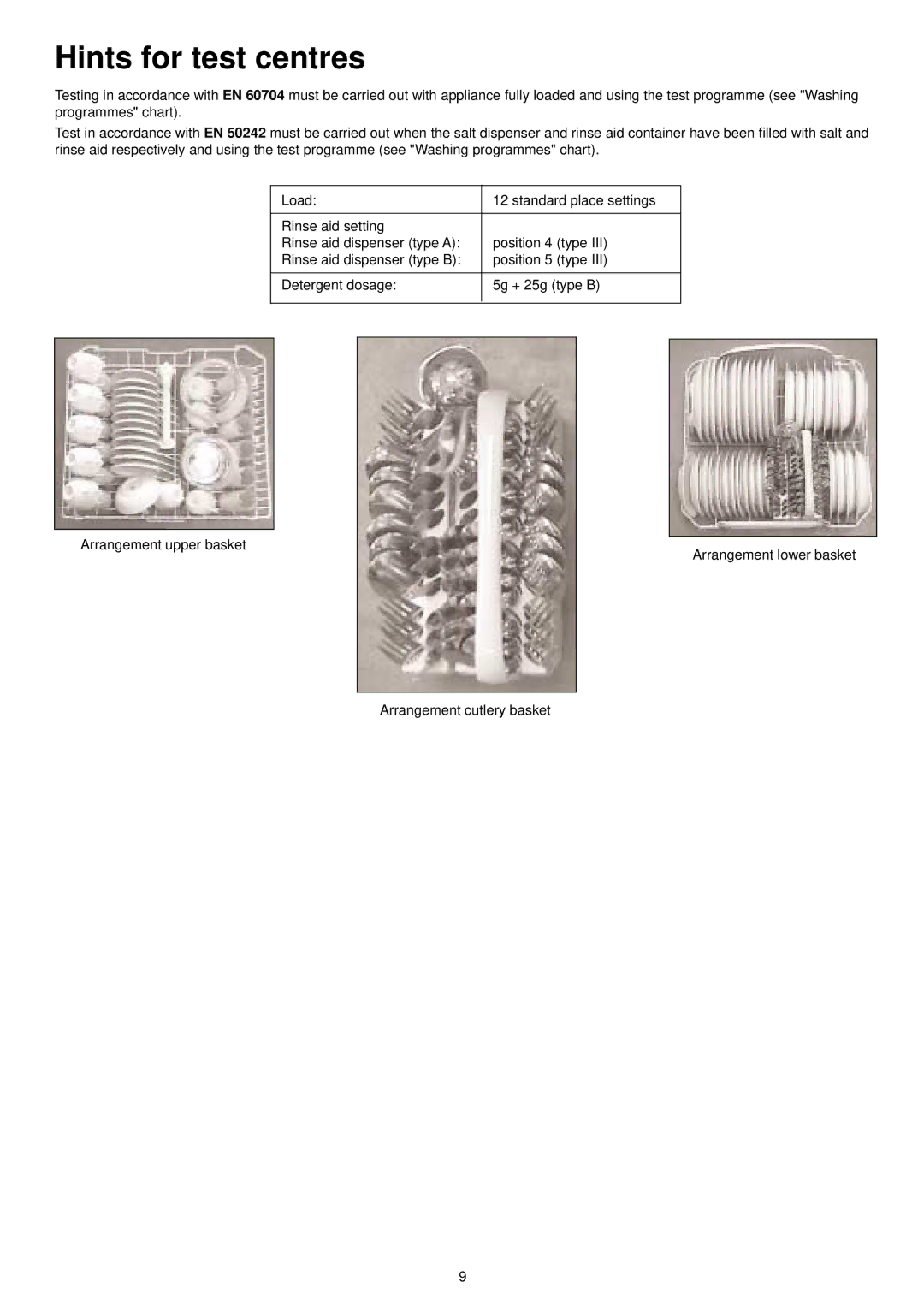 Zanussi DA 6141 D manual Hints for test centres 