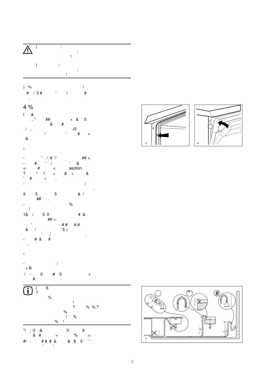 Zanussi DA 6141 manual Installation, Levelling, Water supply connections, Water outlet hose connection 