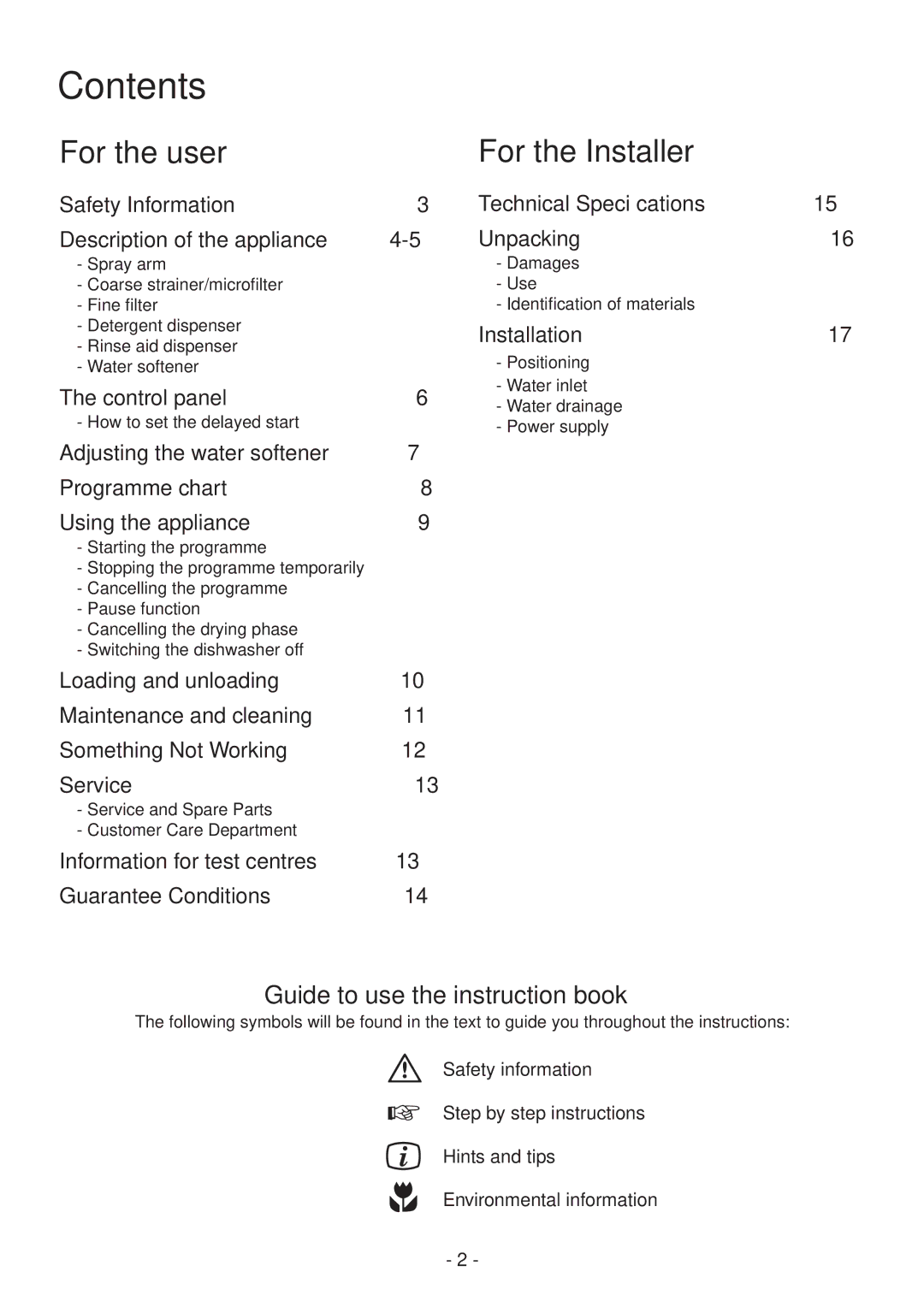 Zanussi DCE 5655 manual Contents 