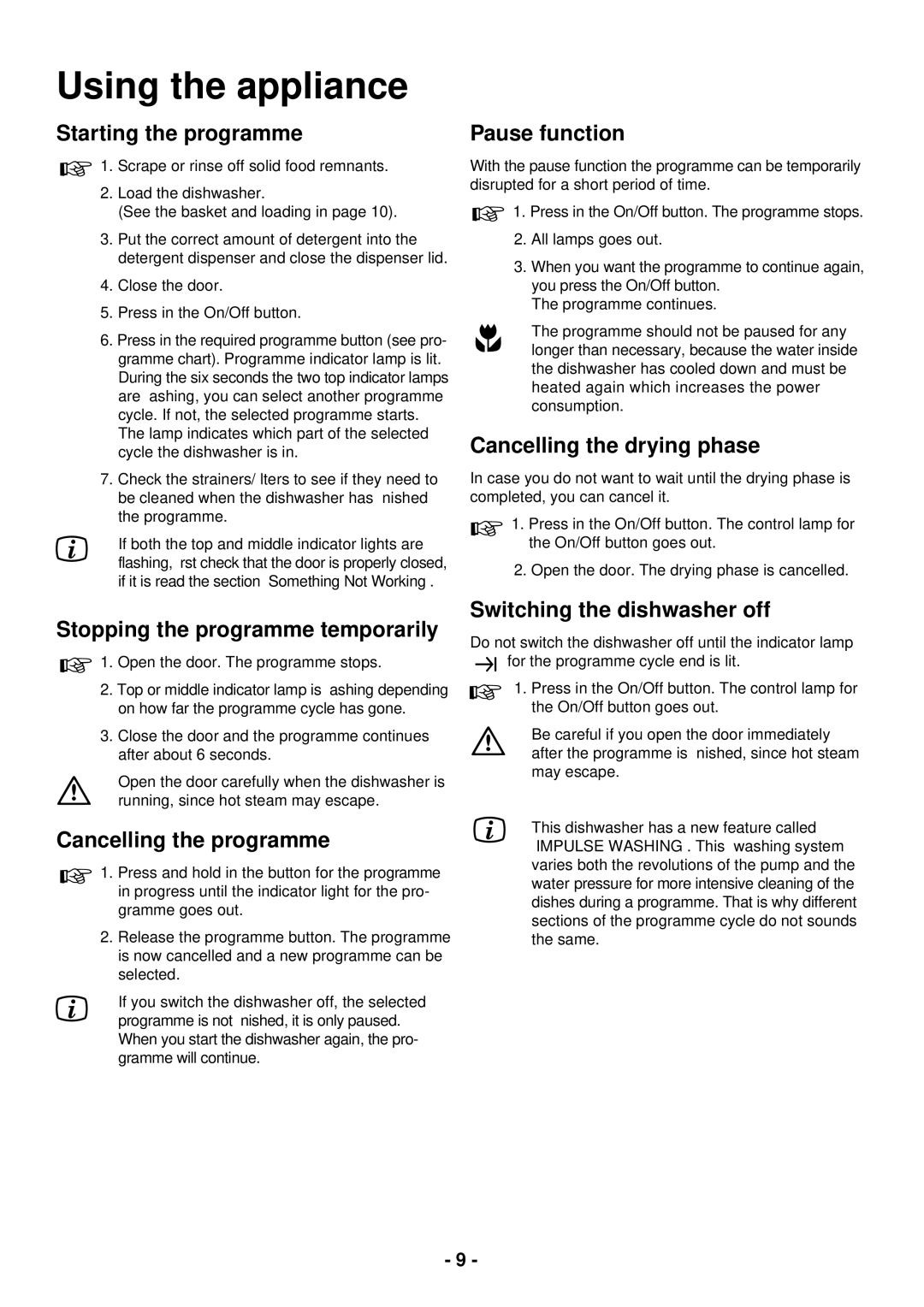 Zanussi DCE 5655 manual Using the appliance 