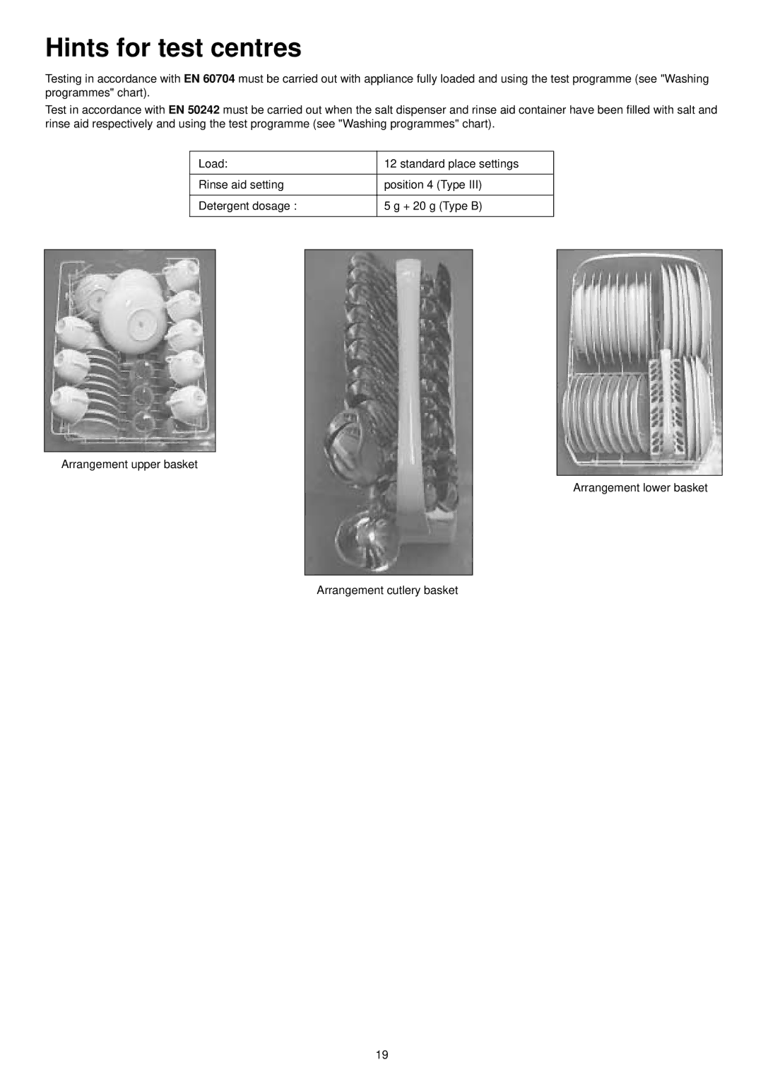 Zanussi DE 4554 S manual Hints for test centres 