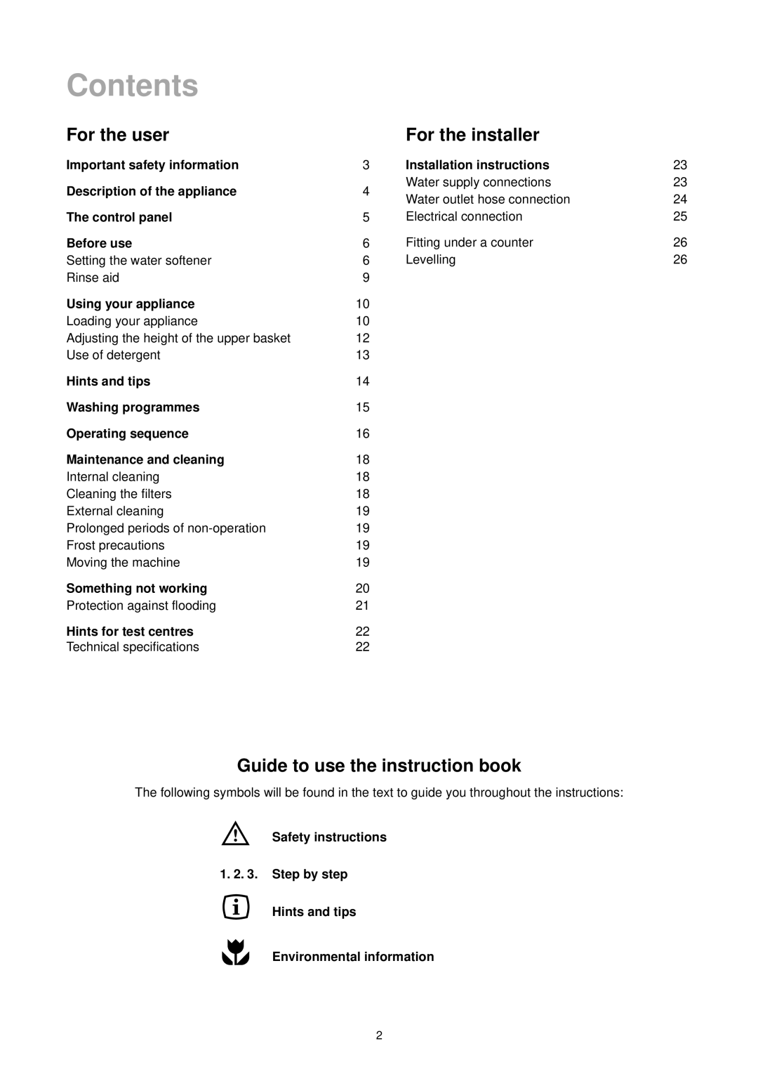 Zanussi DE 4744 manual Contents 