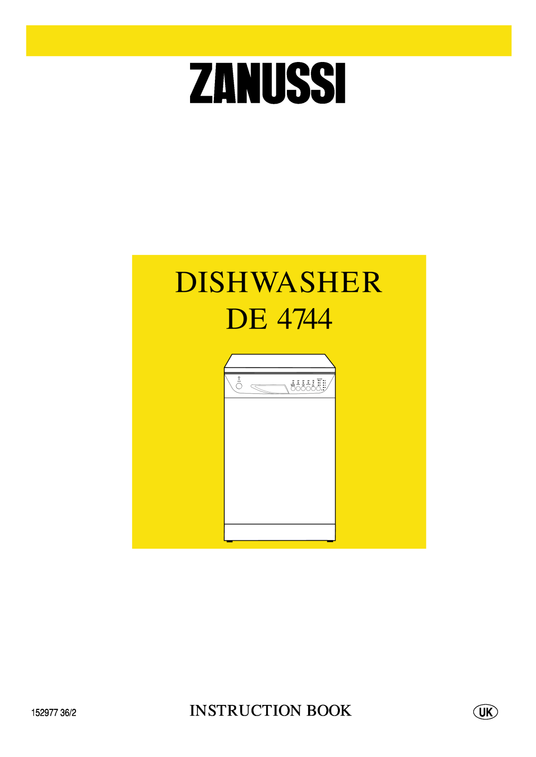 Zanussi DE 4744 manual 152977 36/2, Dishwasher De, Instruction Book 