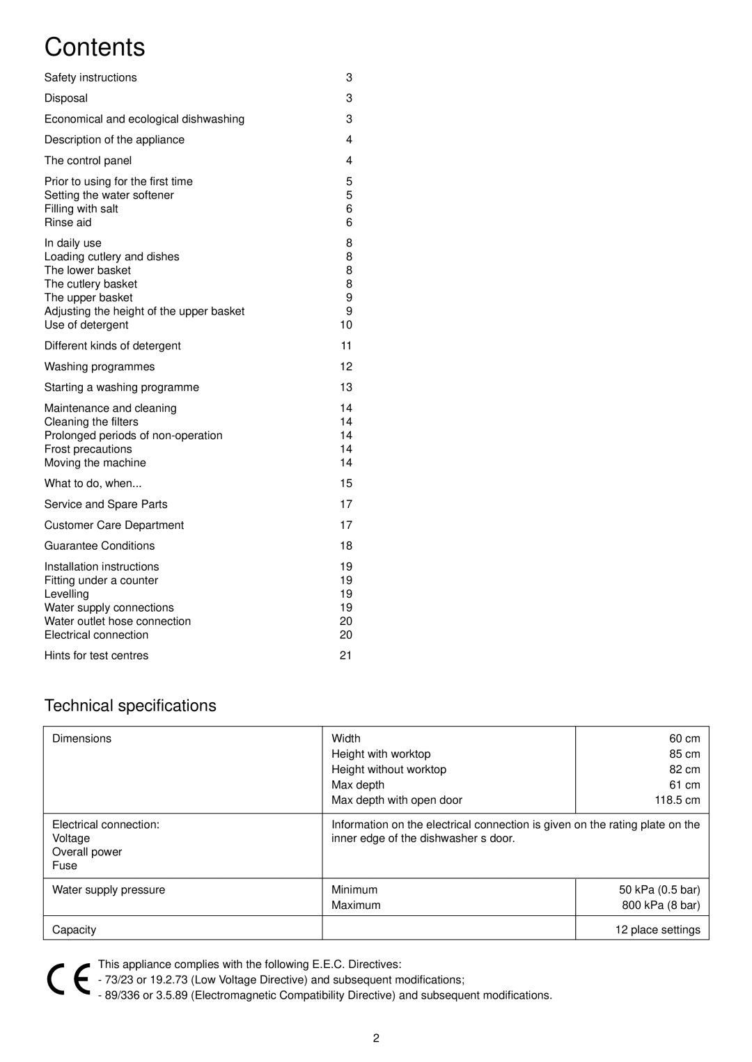 Zanussi DE 540 X manual Contents 