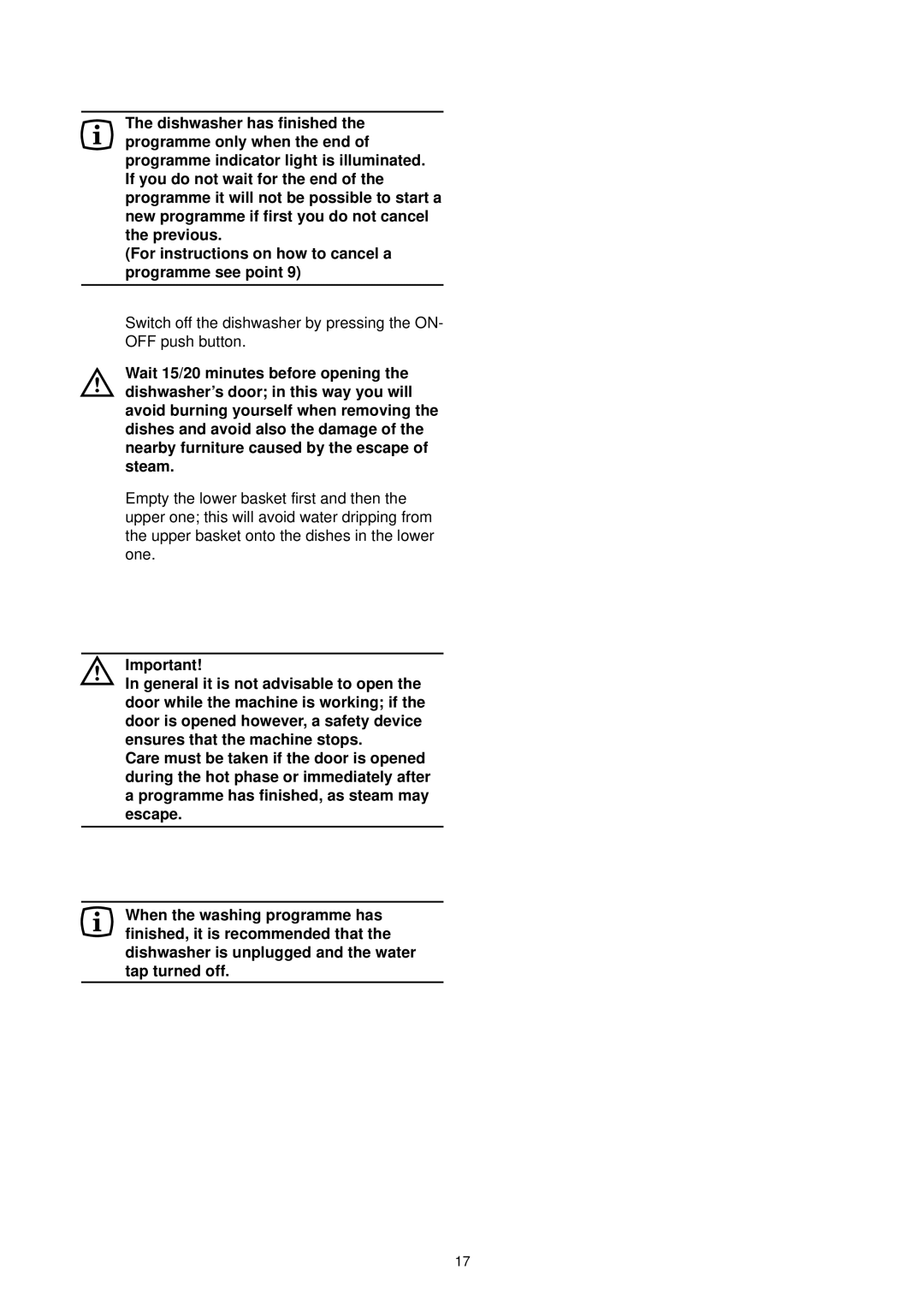 Zanussi DE 6544 manual Previous, Empty the lower basket first and then 