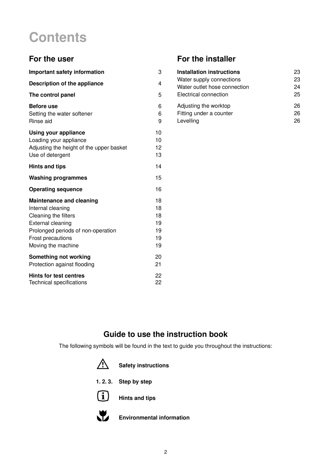 Zanussi DE 6544 manual Contents 