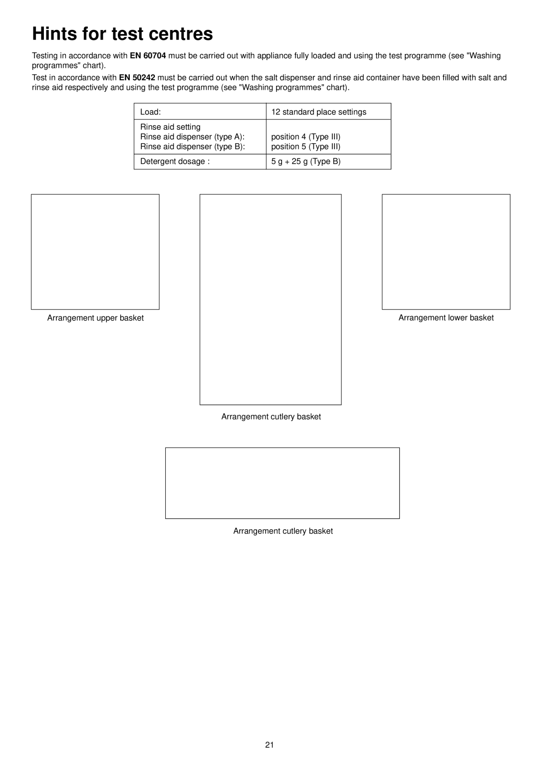 Zanussi DE 6554 manual Hints for test centres 