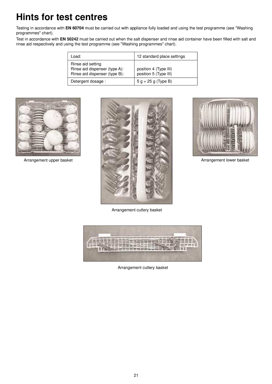 Zanussi DE 6754 S manual Hints for test centres 