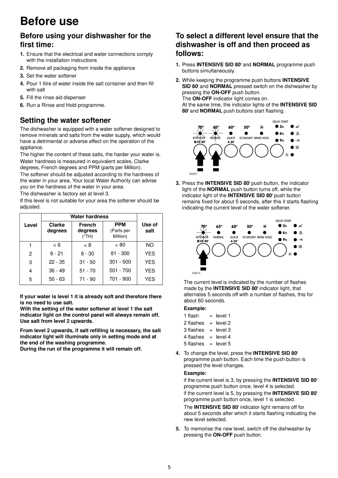 Zanussi DE 6755 manual Before use, Setting the water softener 