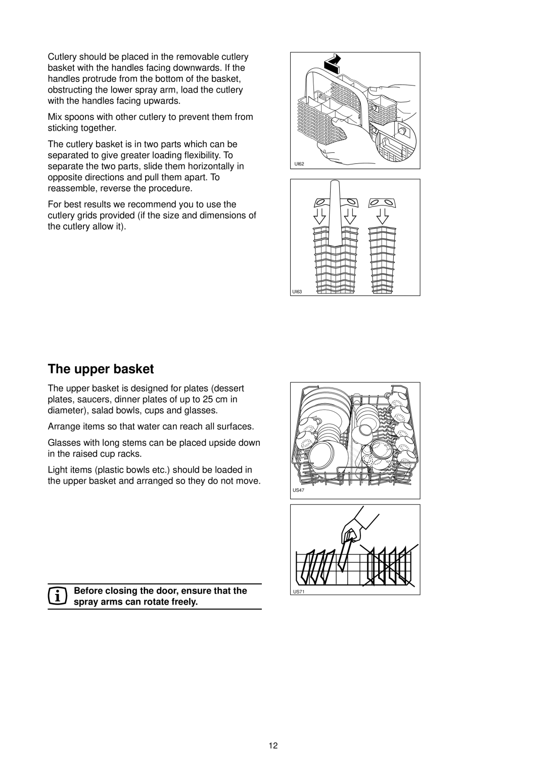 Zanussi DE 6844 A manual Upper basket, For best results we recommend you to use 