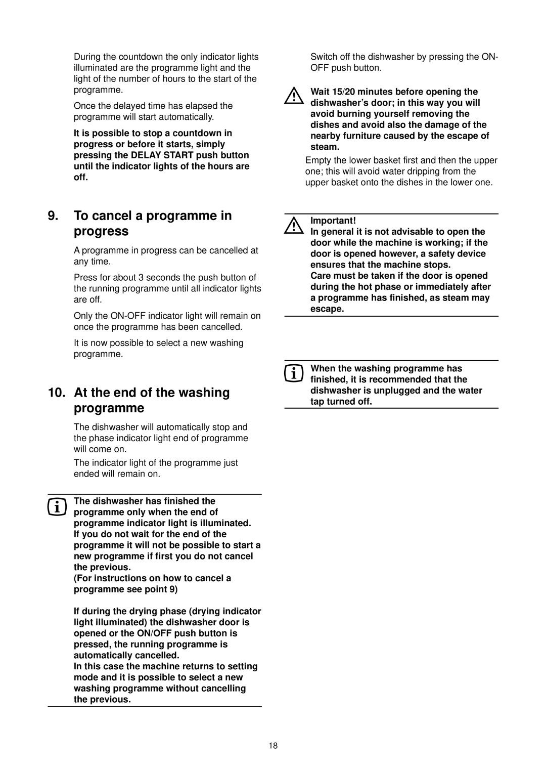 Zanussi DE 6844 A manual It is now possible to select a new washing programme, Previous 