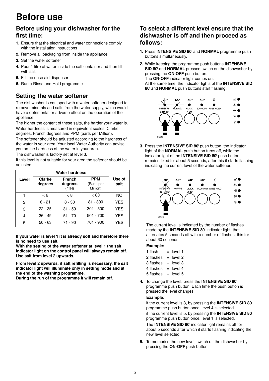 Zanussi DE 6850 manual Before use, Setting the water softener 