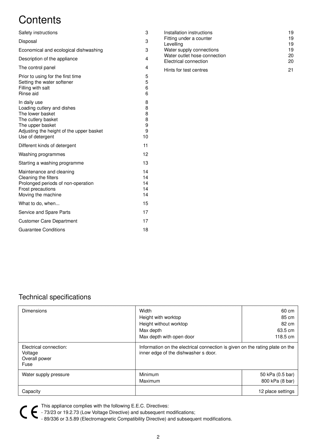 Zanussi DE 6855 manual Contents 