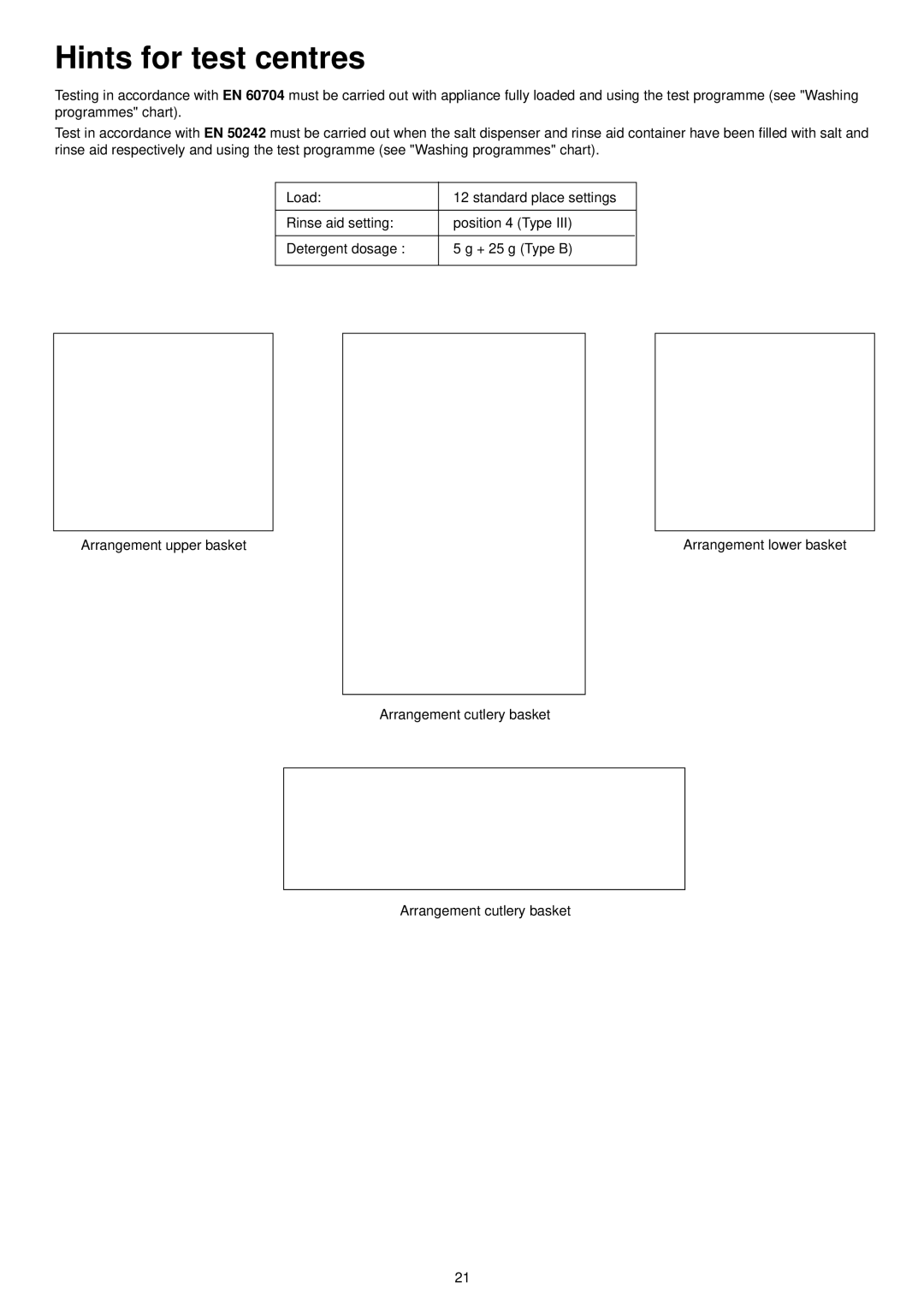 Zanussi DE 6855 manual Hints for test centres 