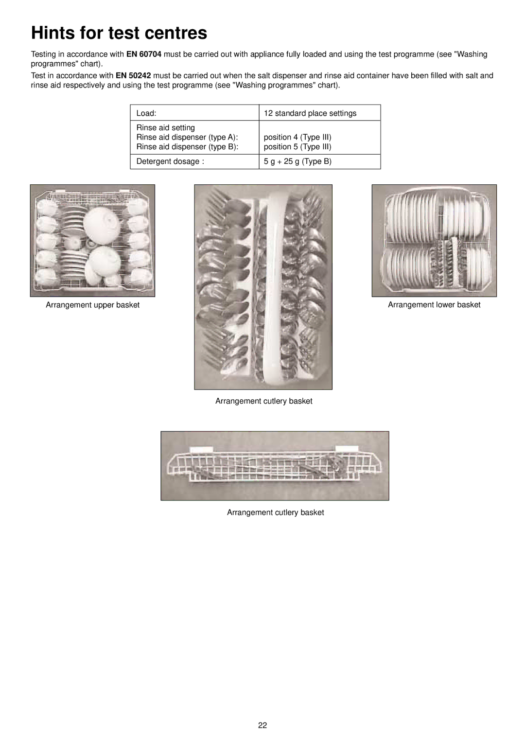 Zanussi DE 6954 manual Hints for test centres 