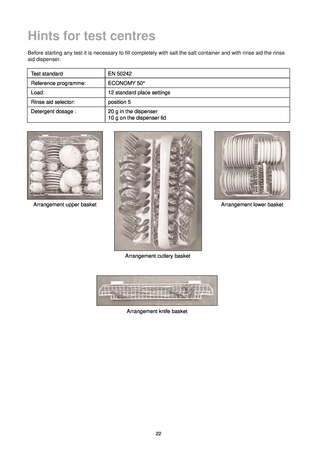 Zanussi DE 6965 manual Hints for test centres 
