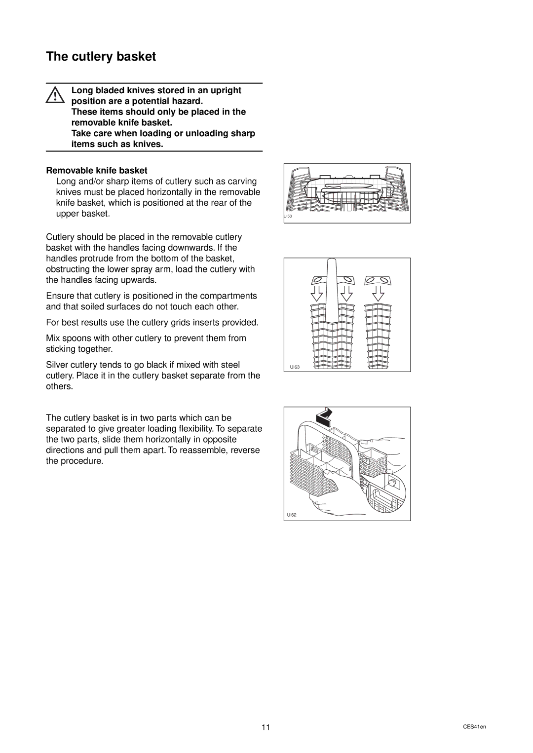 Zanussi DES 959 manual Cutlery basket 