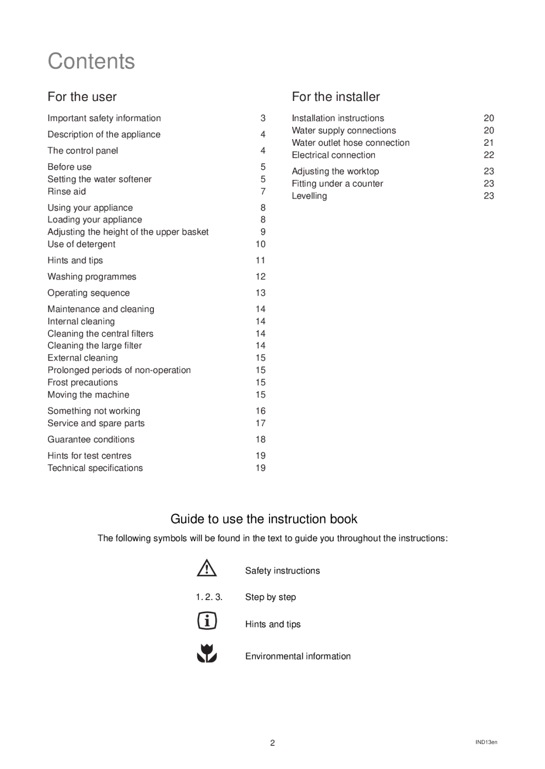 Zanussi DW 24 manual Contents 