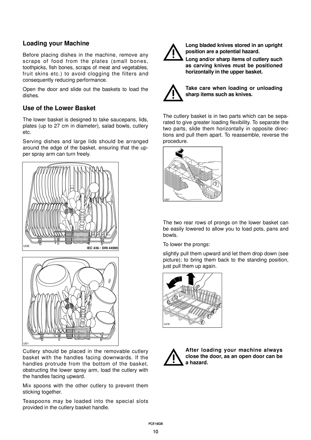 Zanussi DW 911 manual Loading your Machine, Use of the Lower Basket 