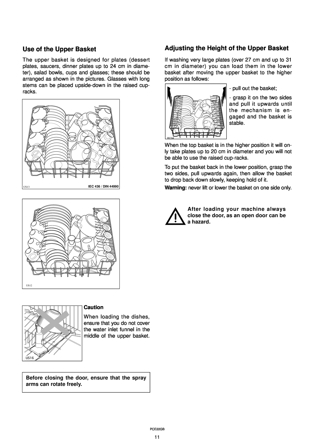 Zanussi DW 911 manual Use of the Upper Basket, Adjusting the Height of the Upper Basket 