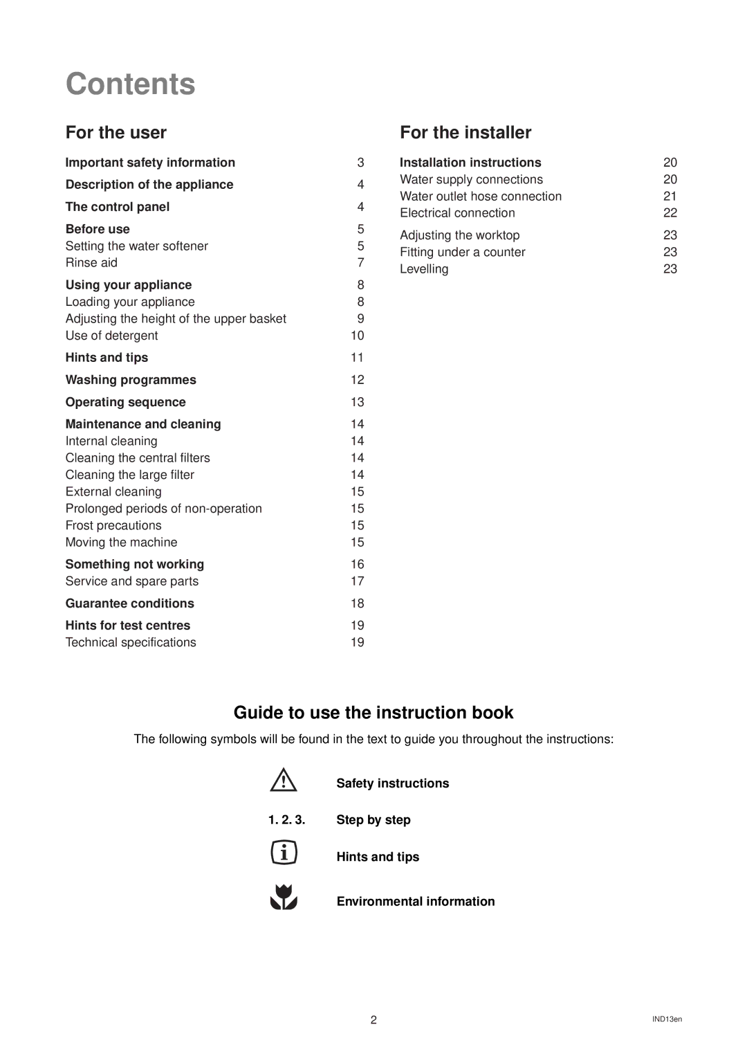 Zanussi DW 914 manual Contents 