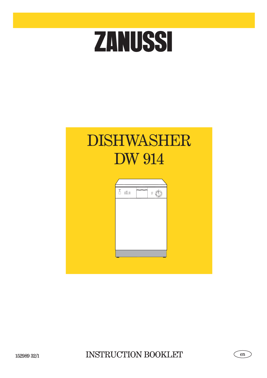 Zanussi DW 914 manual Dishwasher Dw, Instruction Booklet, 152989 32/1 