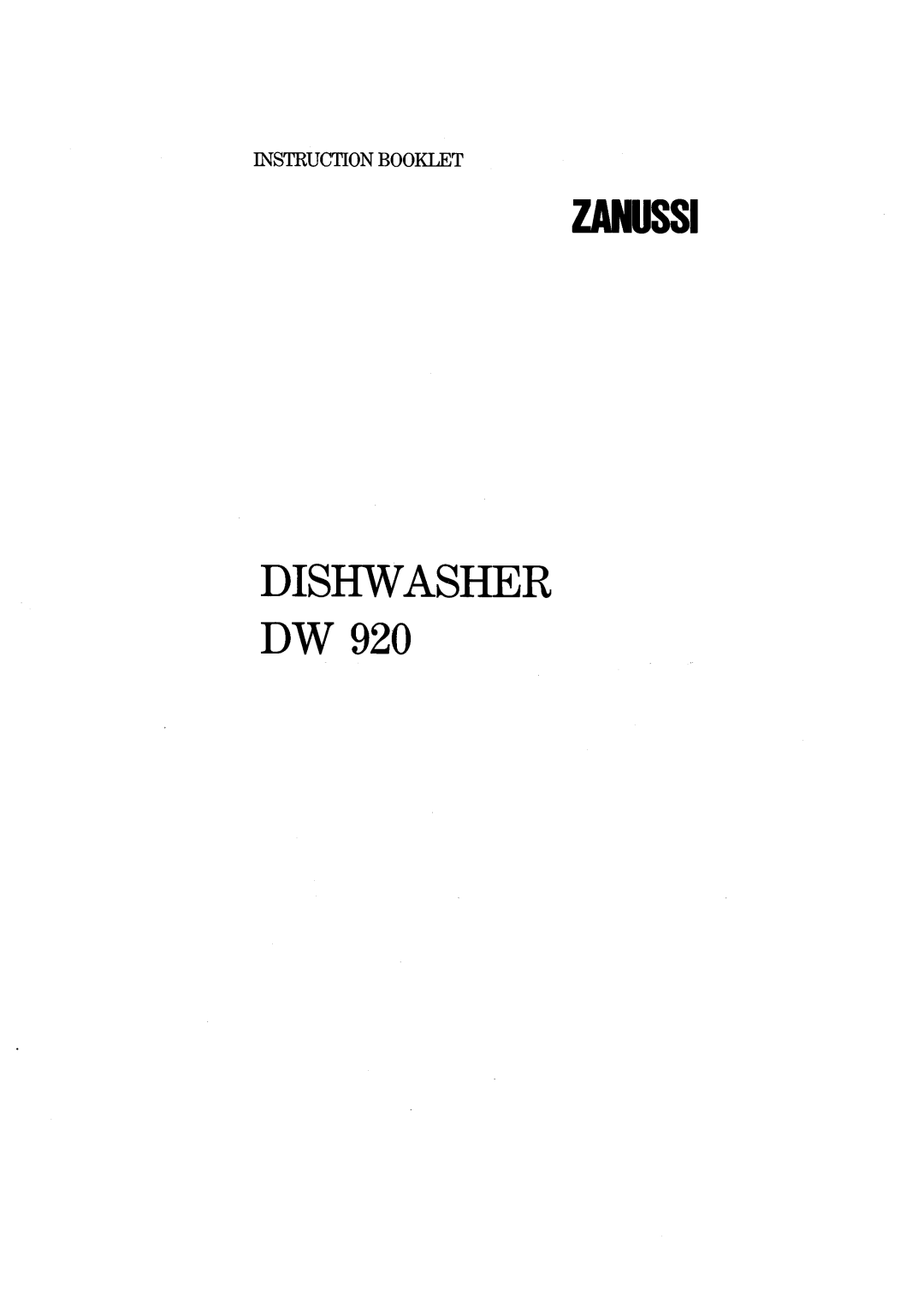 Zanussi DW 920 manual 