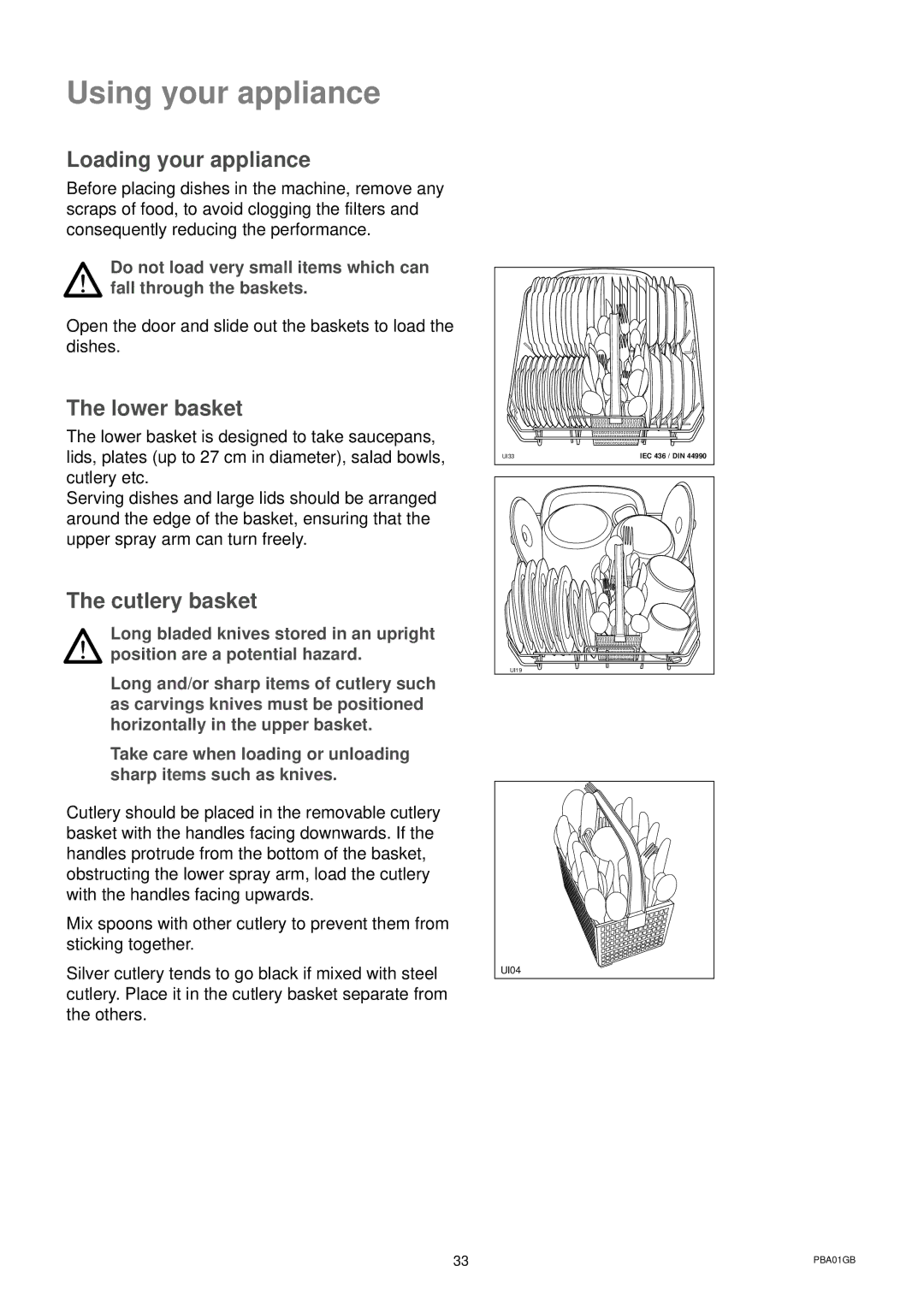 Zanussi DWS 6726 manual Using your appliance, Loading your appliance, Lower basket, Cutlery basket 