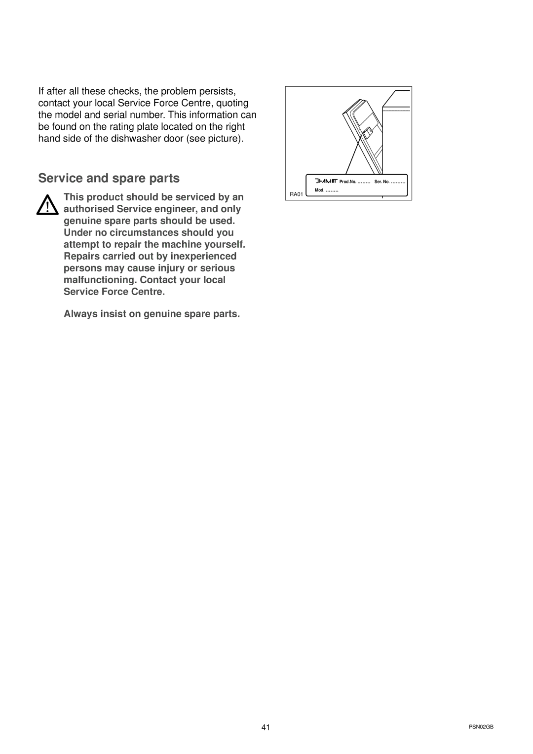 Zanussi DWS 6726 manual Service and spare parts 