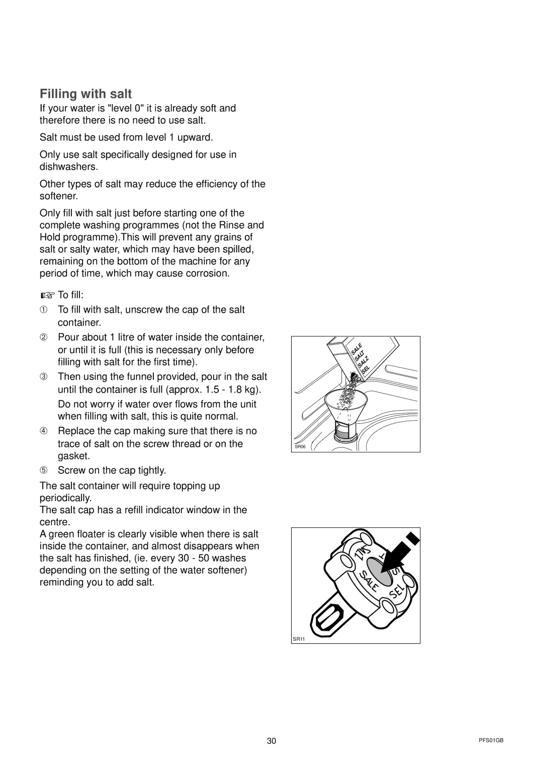 Zanussi DWS 6726 manual Filling with salt 