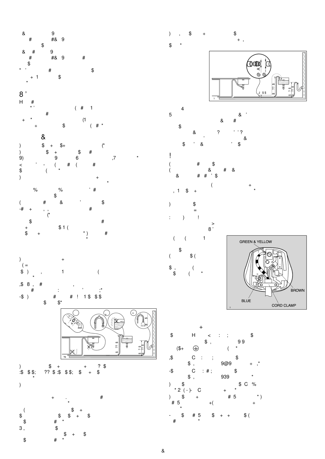 Zanussi DWS 909 Installation, Levelling, Water supply connections, Water outlet hose connection, Electrical connection 