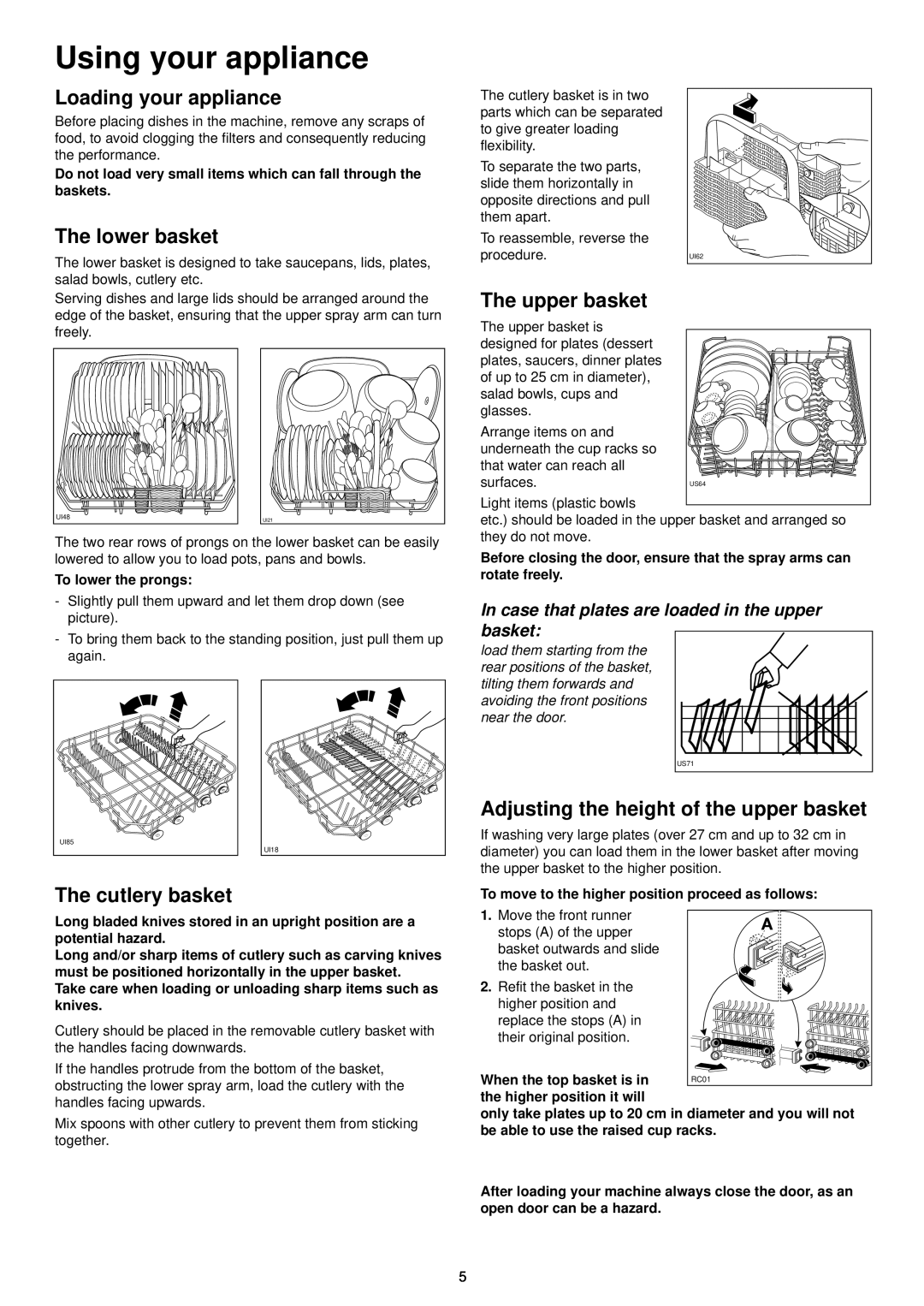 Zanussi DWS 909 manual Using your appliance, Loading your appliance, The lower basket, The upper basket, The cutlery basket 