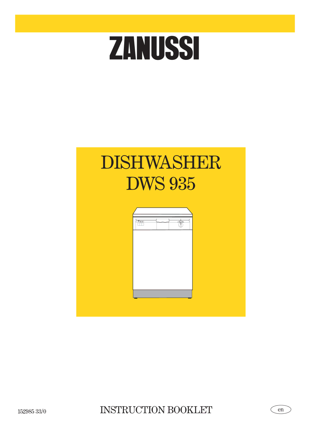 Zanussi DWS 935 manual Dishwasher 