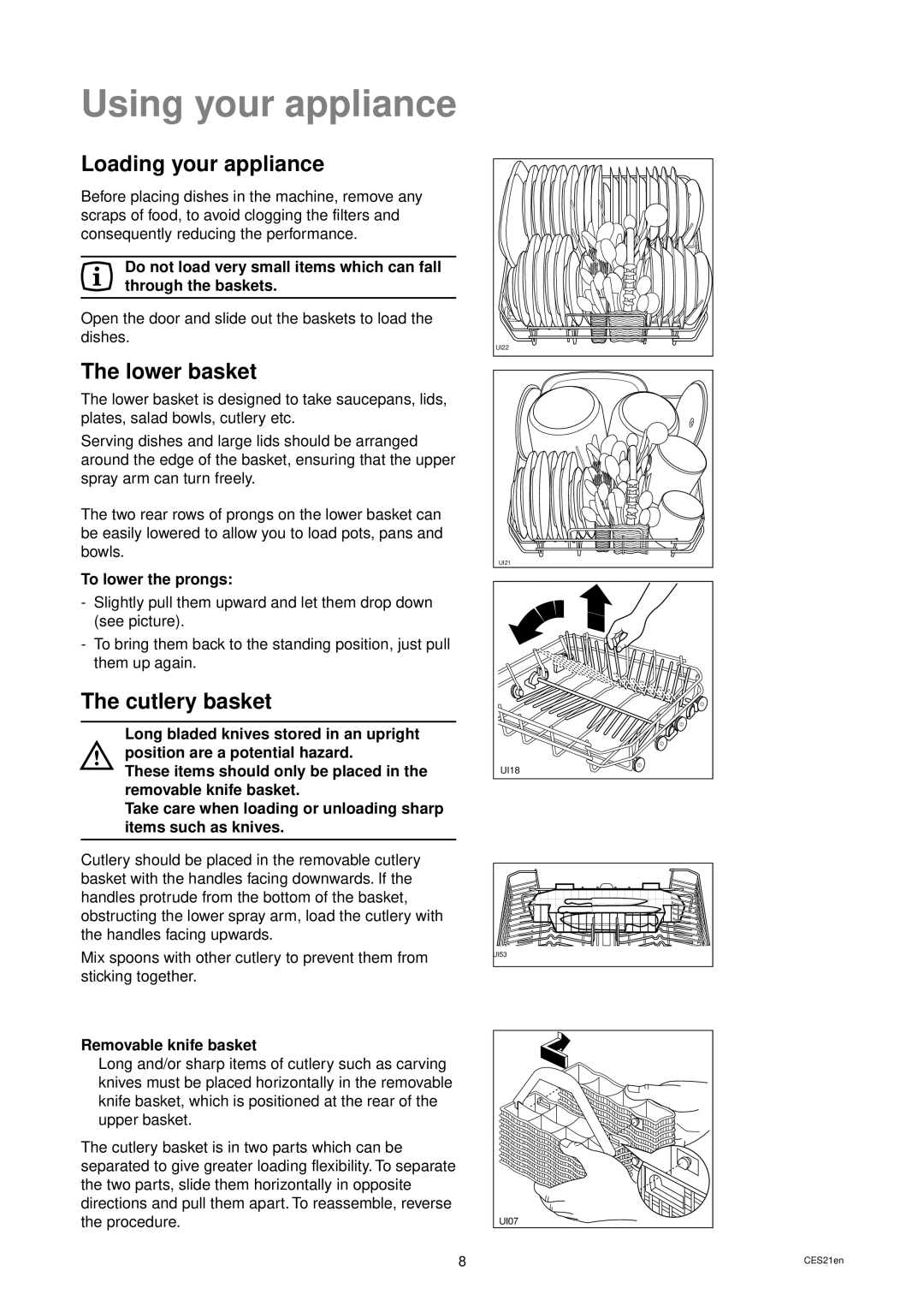 Zanussi DWS 949 manual Using your appliance, Loading your appliance, The lower basket, The cutlery basket 