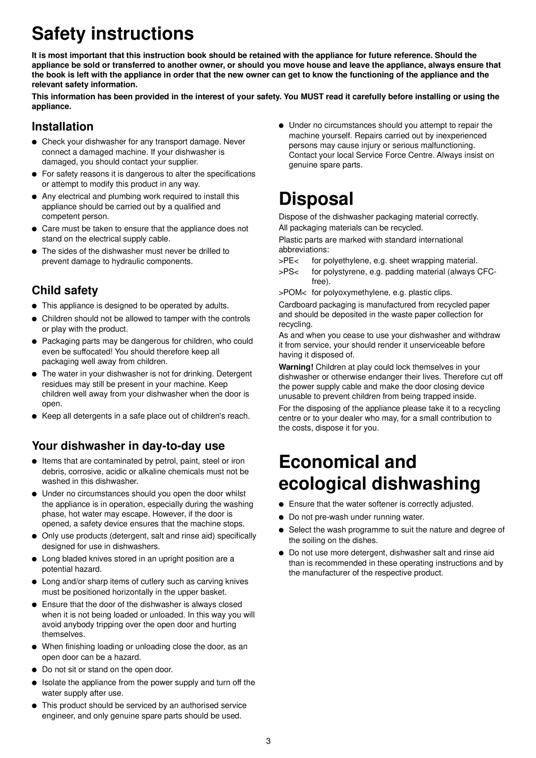 Zanussi DX 6451 manual Safety instructions, Disposal, Installation, Child safety, Your dishwasher in day-to-day use 