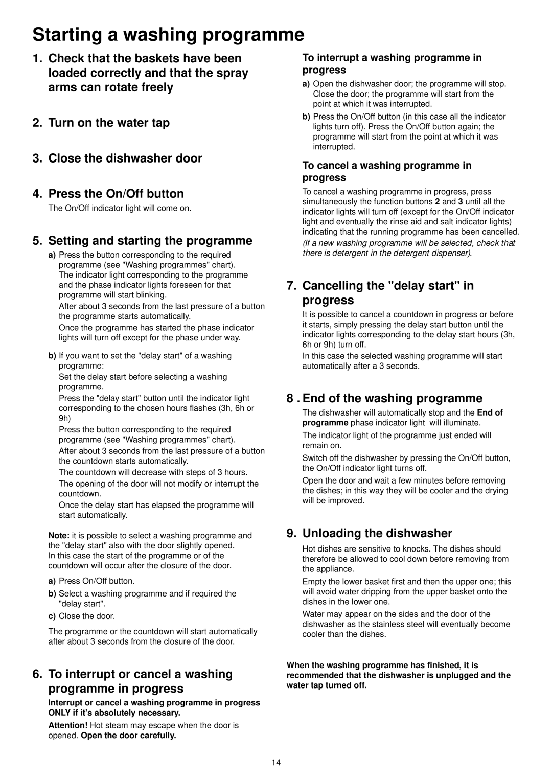 Zanussi DX 6452 manual Starting a washing programme 