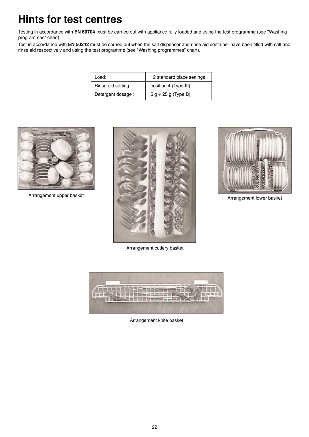 Zanussi DX 6452 manual Hints for test centres 