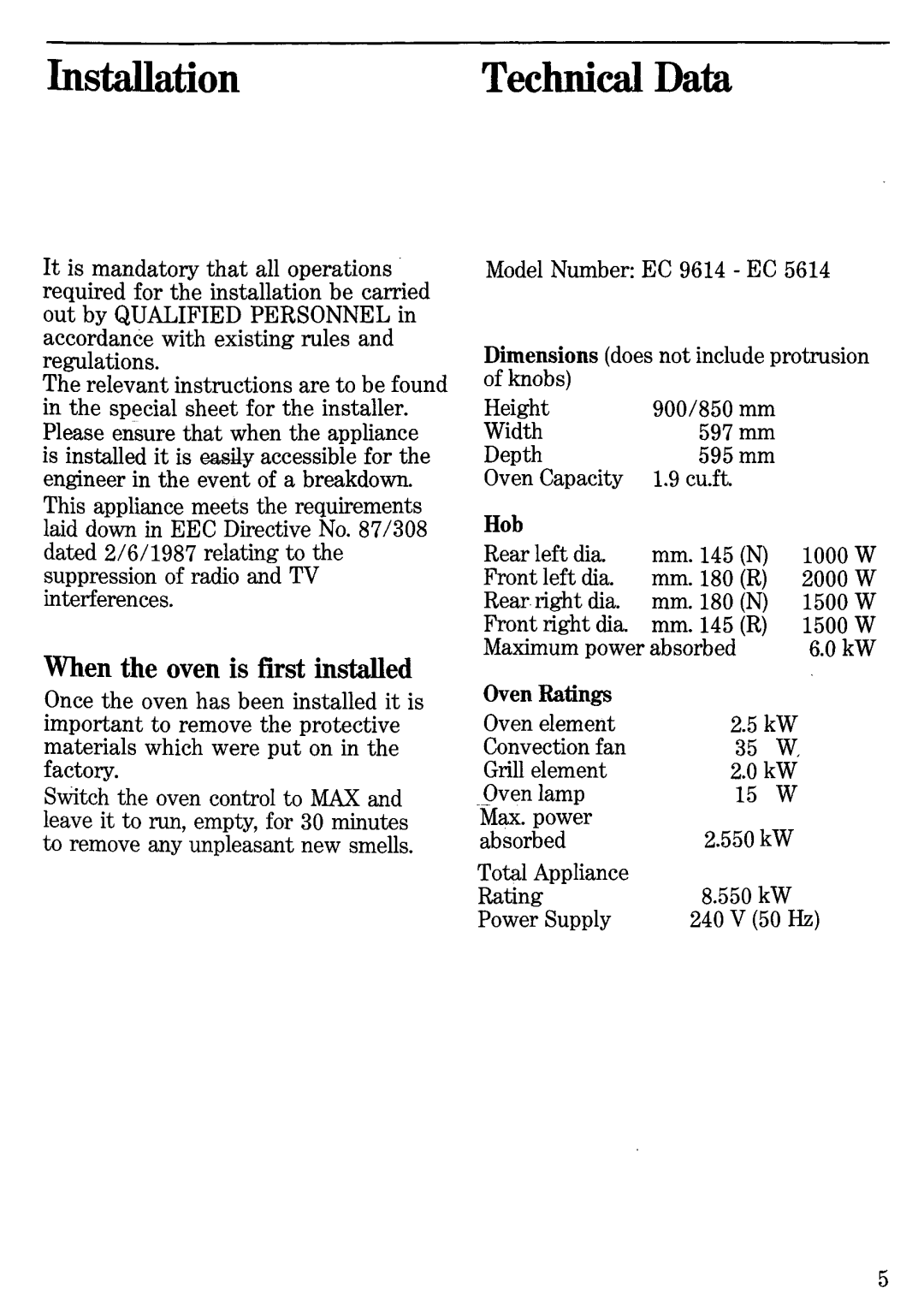 Zanussi EC 5614 - A, EC 9614 - A manual 