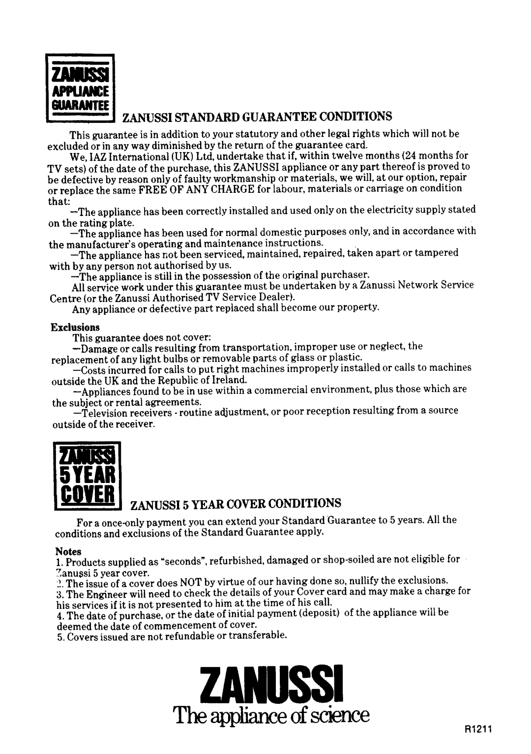 Zanussi EC19 manual 