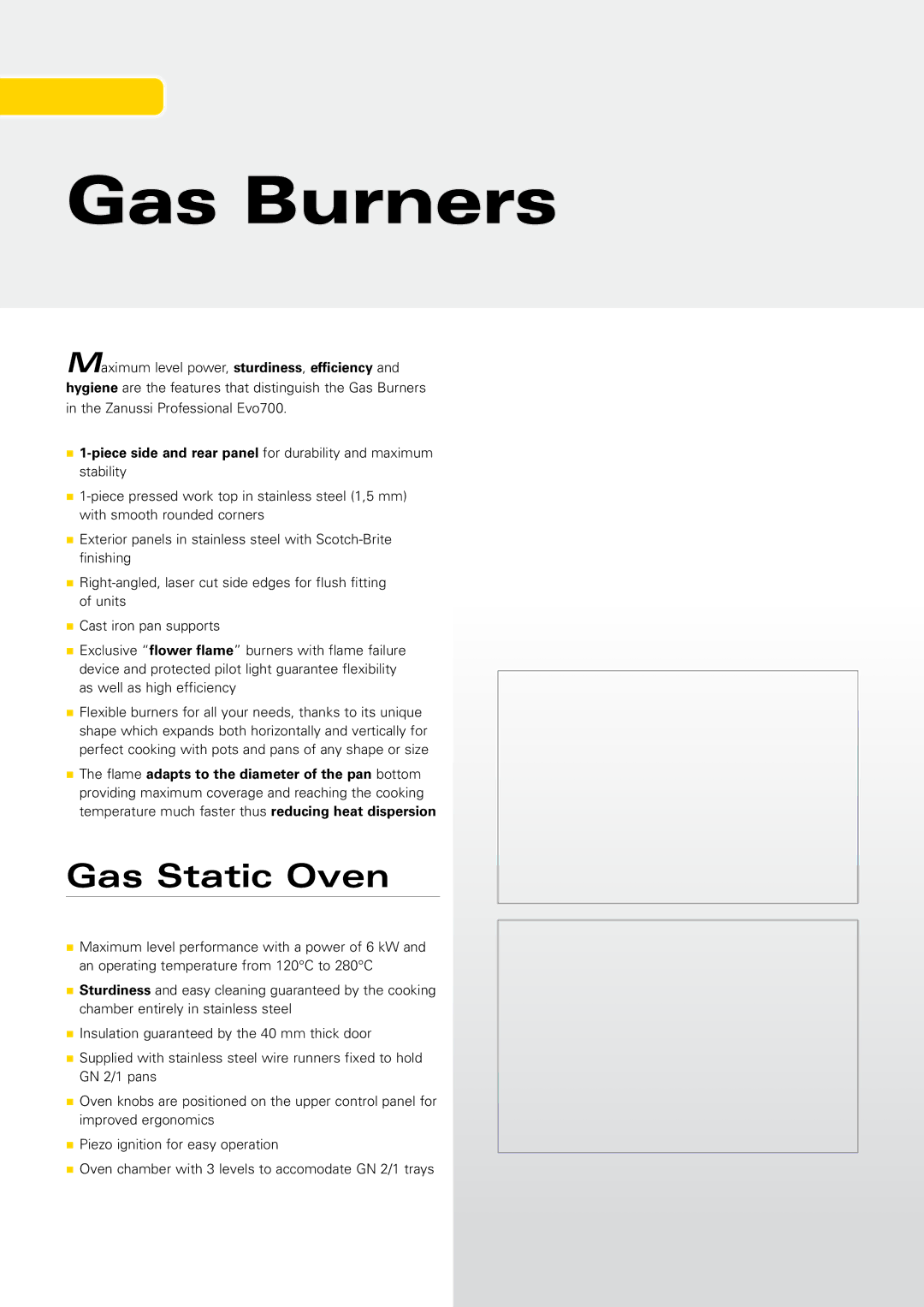 Zanussi EVO700 manual Gas Burners, Gas Static Oven 