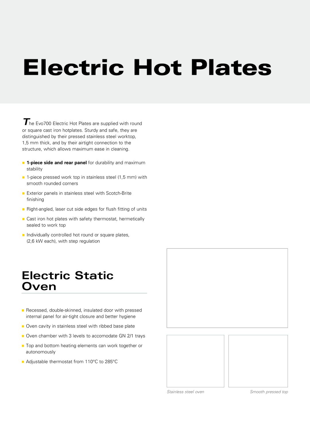 Zanussi EVO700 manual Electric Hot Plates, Electric Static Oven 