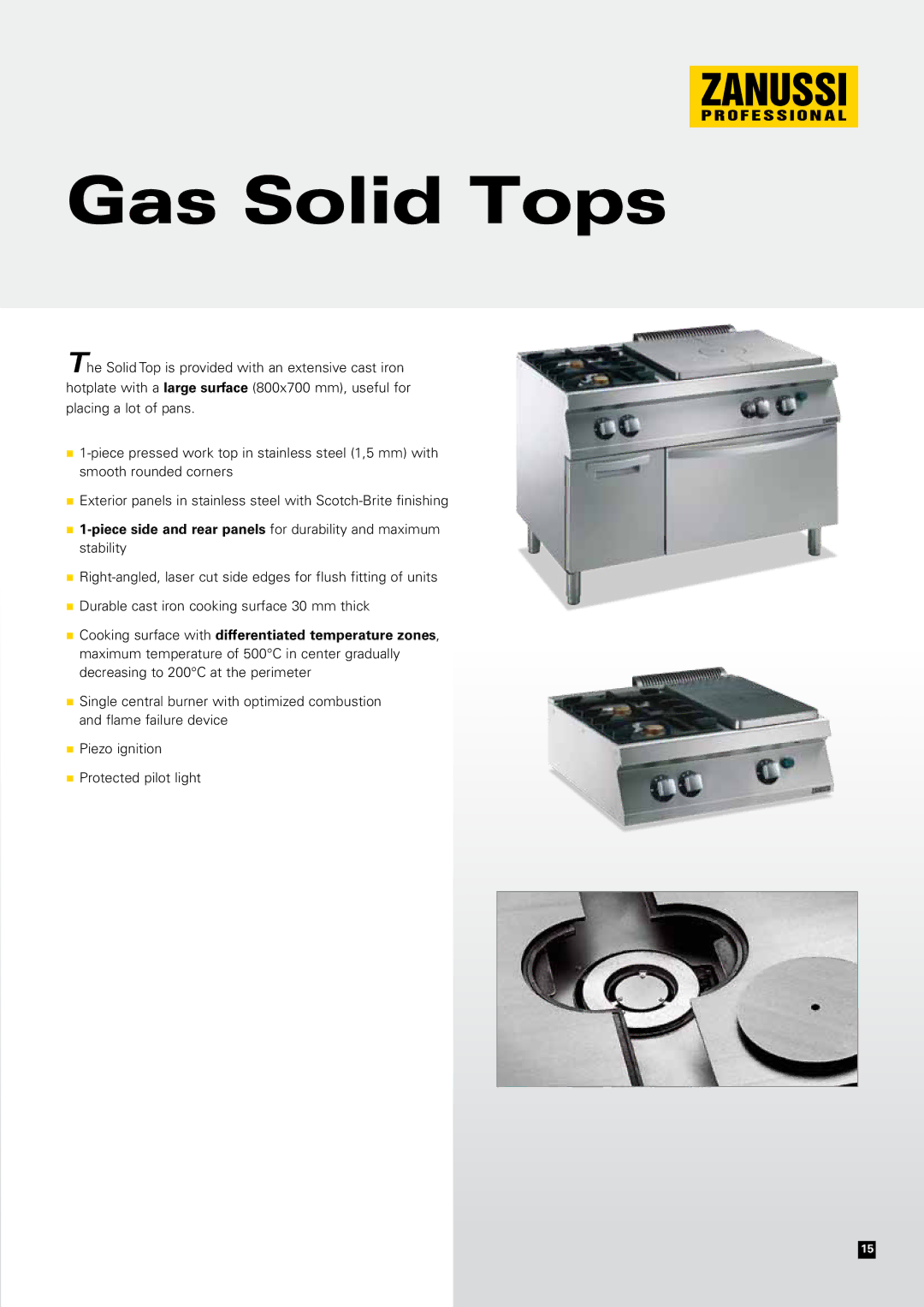 Zanussi EVO700 manual Gas Solid Tops 