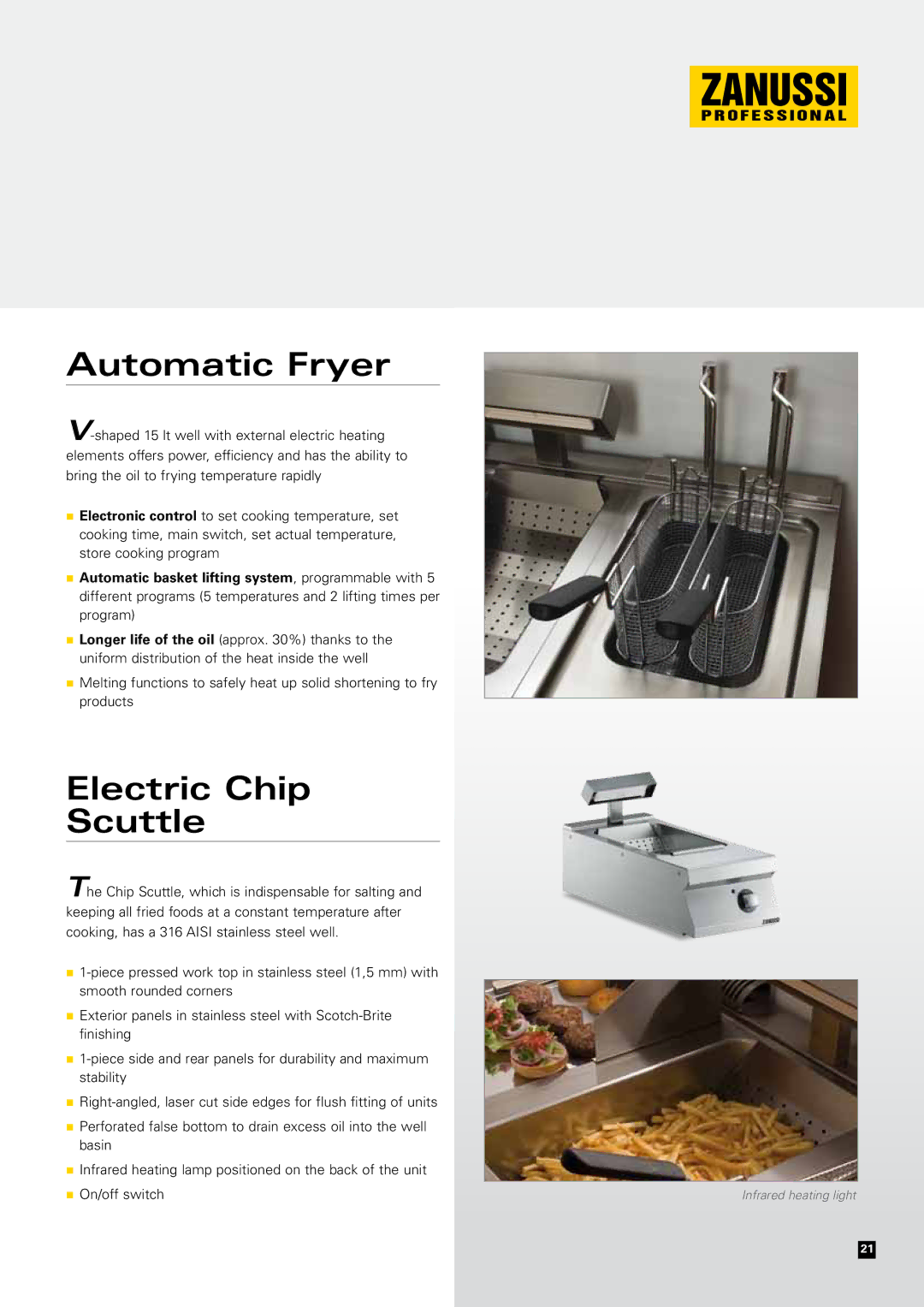 Zanussi EVO700 manual Automatic Fryer, Electric Chip Scuttle 