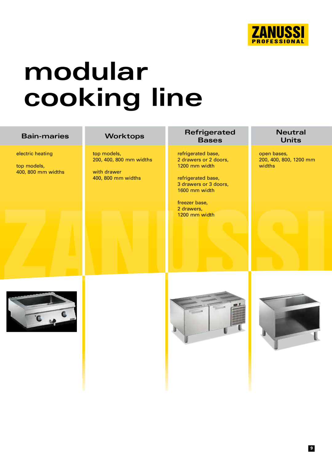 Zanussi EVO700 manual Bain-maries Worktops Refrigerated Bases, Neutral Units 